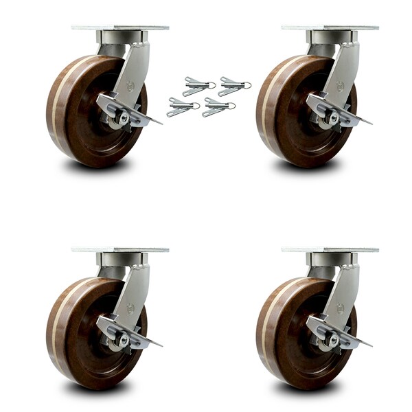 Service Caster 10 Inch Heavy Duty High Temp Phenolic Caster with Brakes and Swivel Locks, 4PK SCC-KP92S1030-PHRHT-SLB-BSL-4 - main